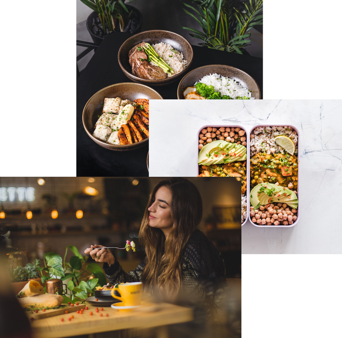 women enjoying food, meals in storage conatiner and food bowls on the table